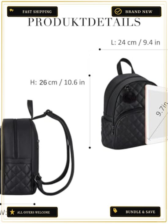 Vegan Leather Quilted Mini Backpack Purse with Pom Pom for Women Travel main image 5